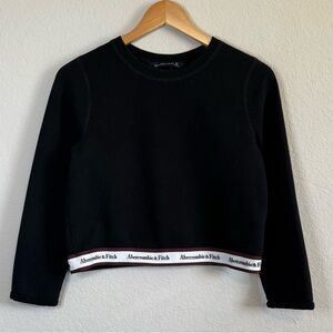 Abercrombie & Fitch Black Cropped Long Sleeve Crewneck Sweatshirt Logo Band Top